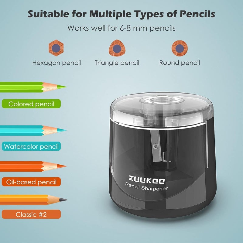 Zuukoo Electric Pencil Sharpeners, Battery Powered for Colored Pencils, High-Speed Operated Automatic & Manual Pencil Sharpener for Kids, Home School (Black) - Image 2